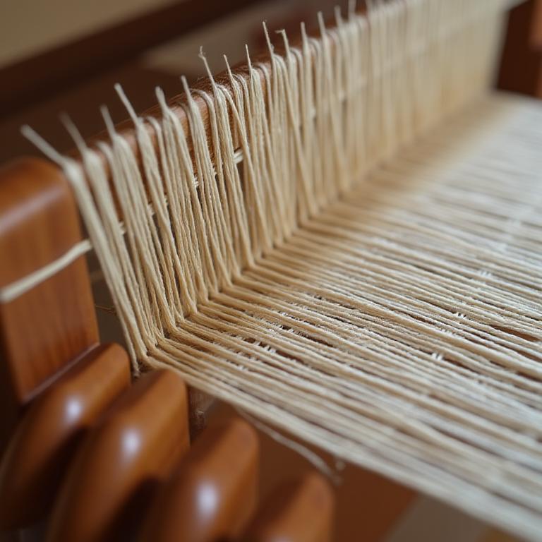 糸を紡ぐ機織り機のクローズアップ