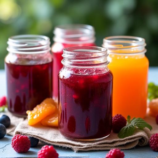 瓶詰めされた色鮮やかなフルーツジャム